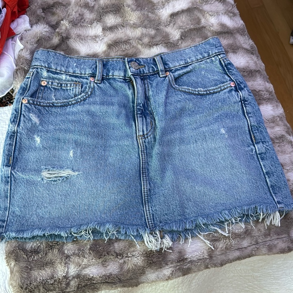 high rise denim skirt